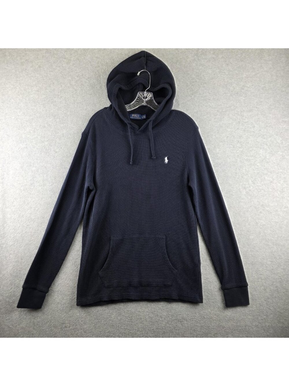 Polo Ralph Lauren Hoodie Mens L Blue Waffle Thermal Pullover Pony Logo